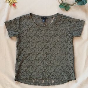 H&M Olive Lace Top Short Sleeve